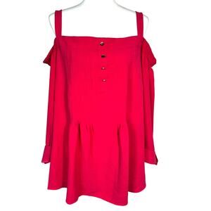 COCOMO Women's 2X Coral Pink Cold‎ Shoulder Pleated Roll Tab Sleeve Pullover Top
